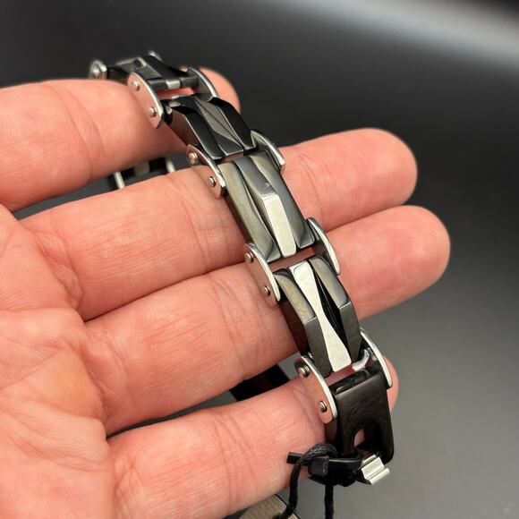 Mason Parker Mens TwoTone Stainless Steel Link Bracelet Gunmetal & Silver Finish - Picture 7 of 17